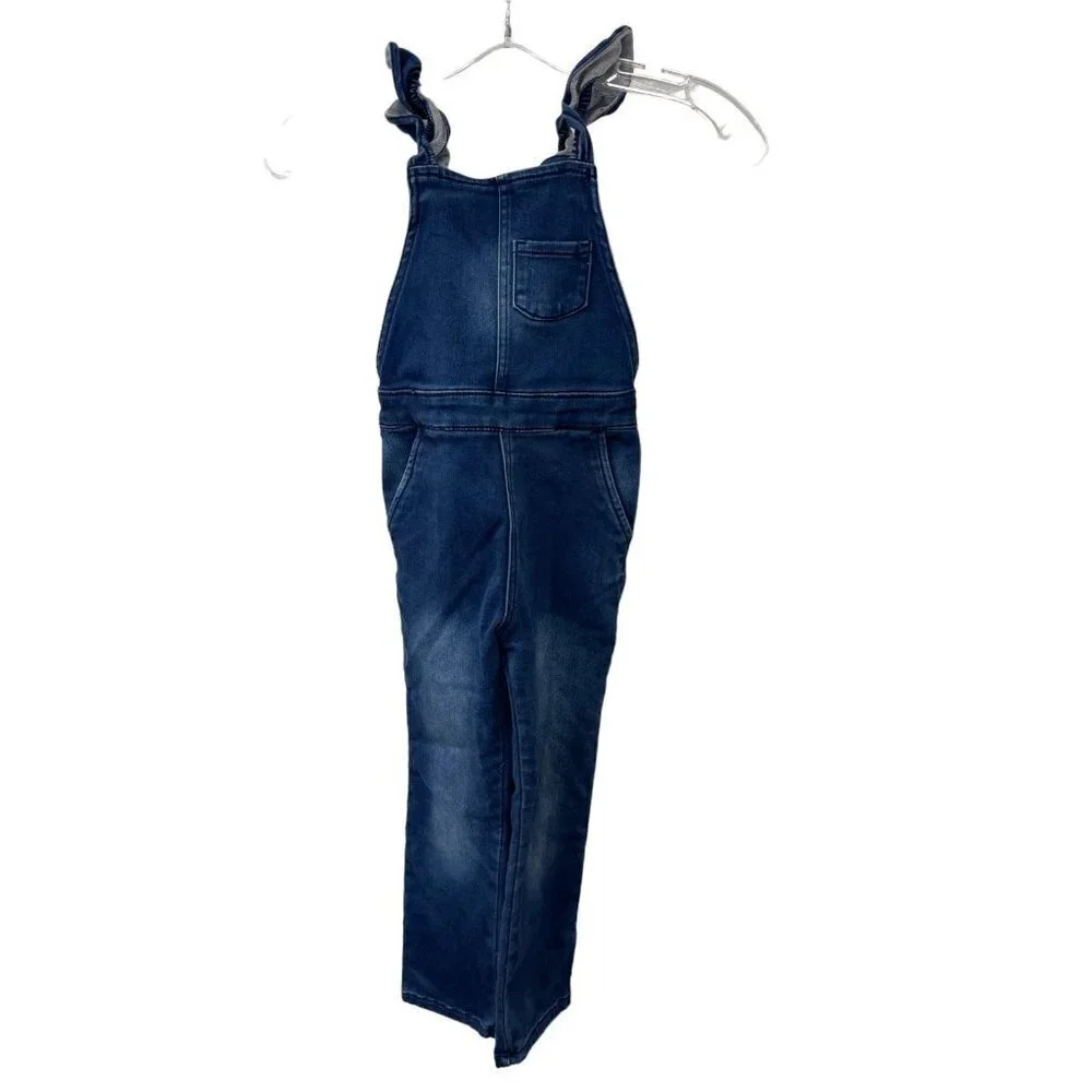 Oshkosh Bib Overalls Denim Stretchy Ruffles Girls Size 5T